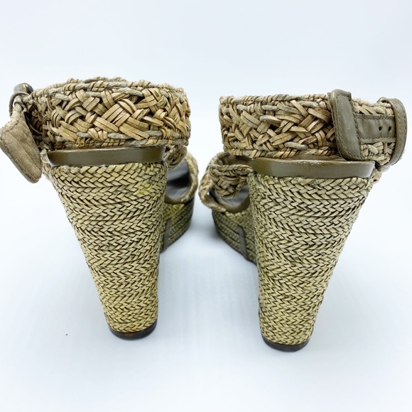 Stuart Weitzman Size 6 /36 Brown & Green Braided Leather Wrap Wedge Sandals EUC - Picture 6 of 7